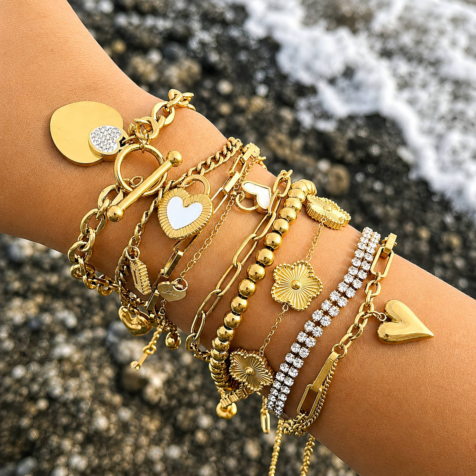 Tennis Bracelet, 18K Gold Plated Steel