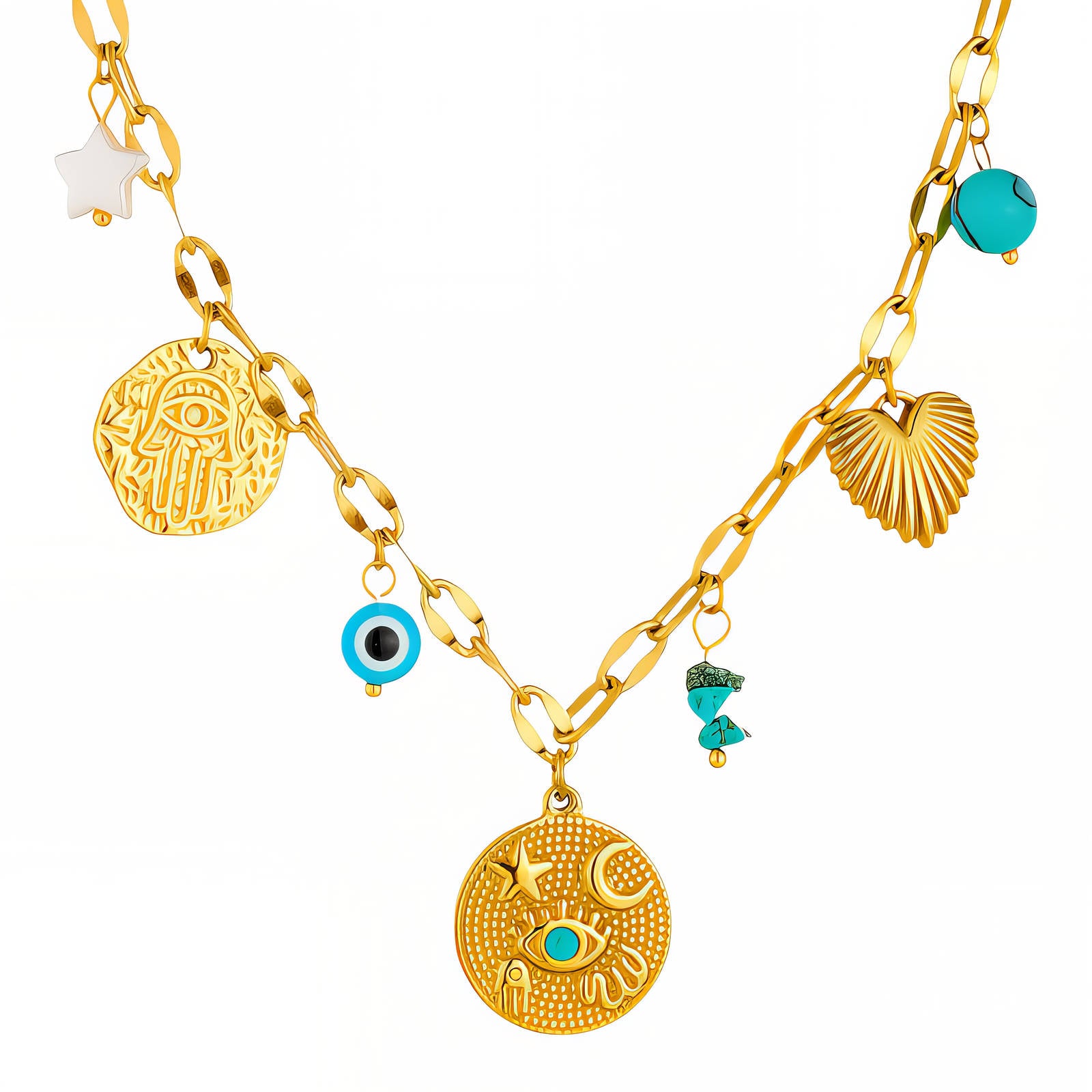 Evil Eye Necklace, 18K Gold Plated Steel