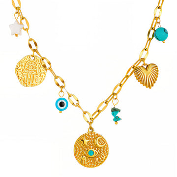 Evil Eye Necklace, 18K Gold Plated Steel