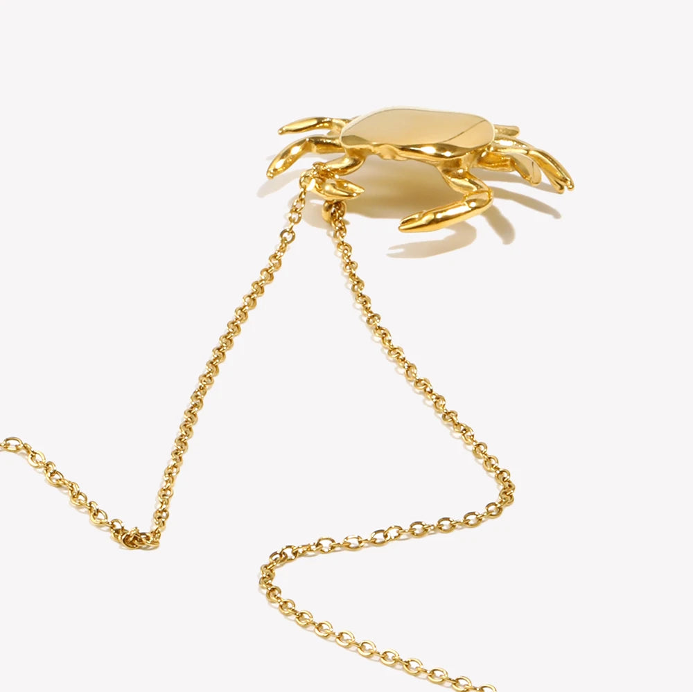 Little Crab Pendant Necklace Cute Tarnish Free 18K Gold Plated Decoration Silver Color 316L Stainless Steel Jewelry