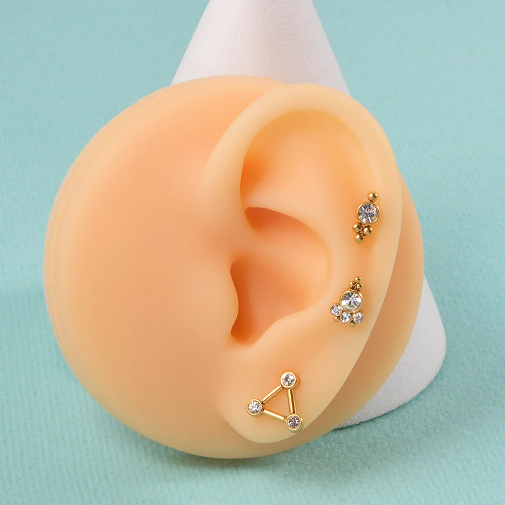 1PC 316L Surgical Steel 16G Gold Plated Cz Labret Lip Ring Crystal Cluster Ear Cartilage Tragus Helix Daith Piercing Jewelry