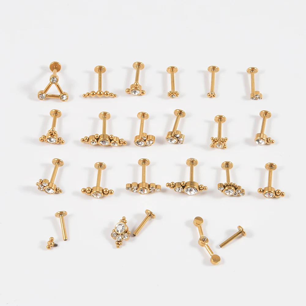 1PC 316L Surgical Steel 16G Gold Plated Cz Labret Lip Ring Crystal Cluster Ear Cartilage Tragus Helix Daith Piercing Jewelry
