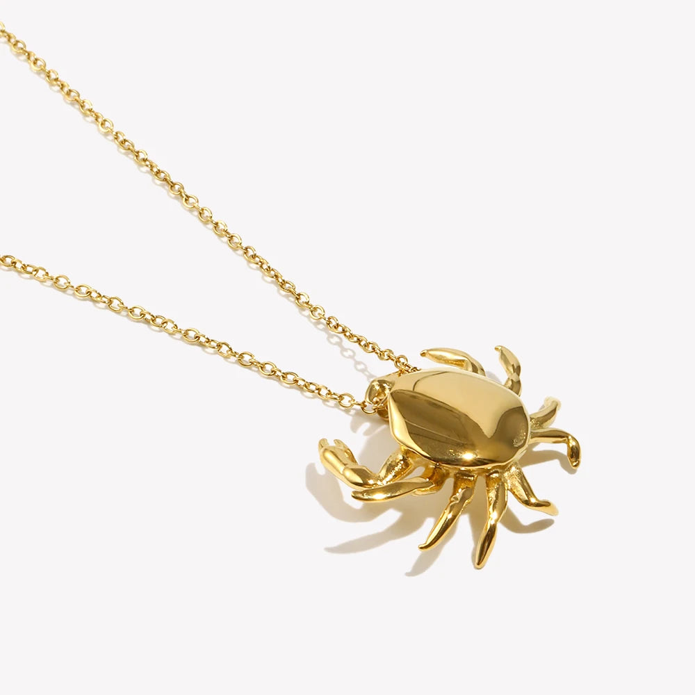 Little Crab Pendant Necklace Cute Tarnish Free 18K Gold Plated Decoration Silver Color 316L Stainless Steel Jewelry
