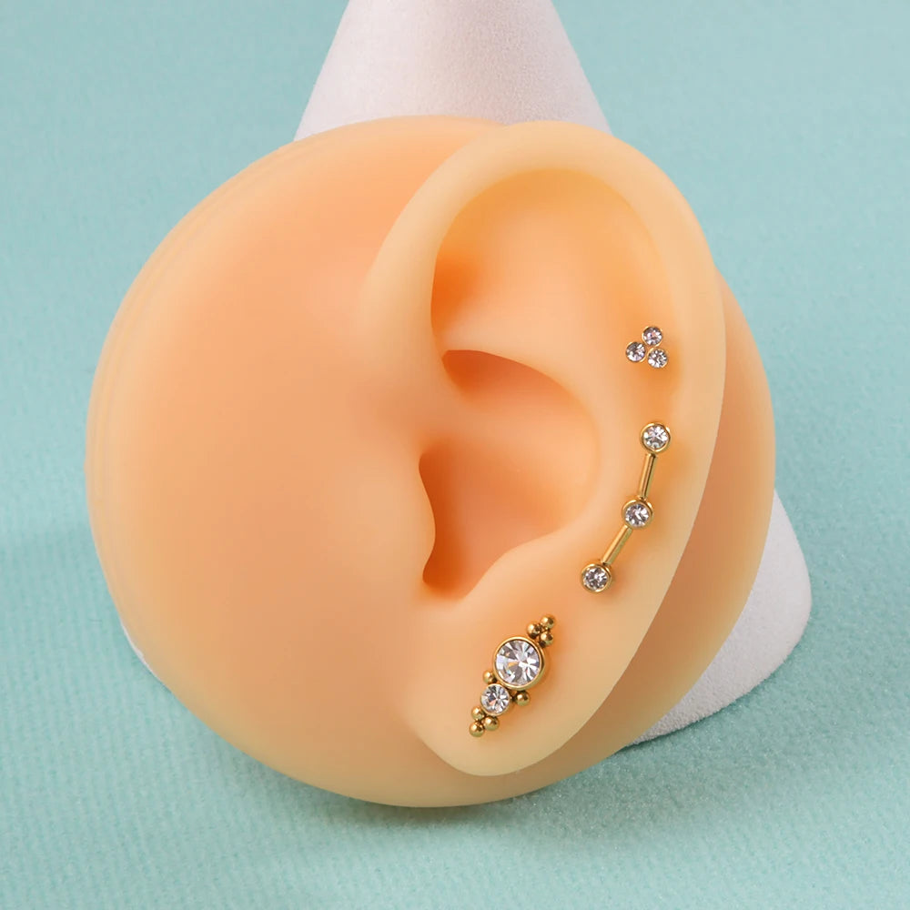 1PC 316L Surgical Steel 16G Gold Plated Cz Labret Lip Ring Crystal Cluster Ear Cartilage Tragus Helix Daith Piercing Jewelry