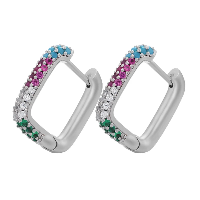 ZHUKOU Hoop earrings gold color silver color small hoop earrings crystal women rainbow earrings Fashion jewelry wholesale VE144