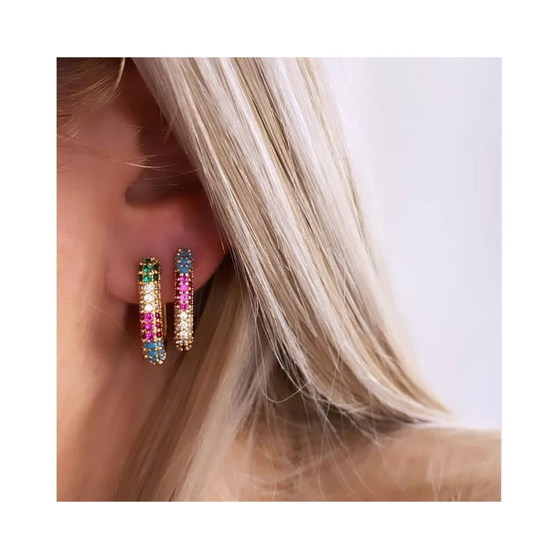 ZHUKOU Hoop earrings gold color silver color small hoop earrings crystal women rainbow earrings Fashion jewelry wholesale VE144