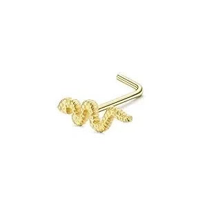 FASACCO 1Pc Surgical Steel Nose Rings for Women Men L Shaped Screw Studs Gold-Plated CZ Nose Rings Hoop Nose Piercing Jewelry