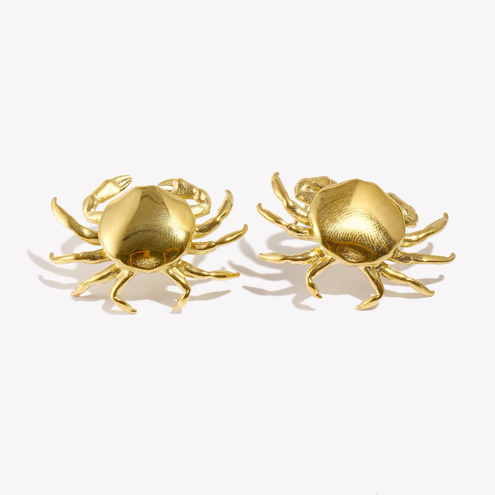 E.B.belle Summer Ocean Series Crab Stud Earrings Water Resistant 316L Stainless Steel Earrings for Women 18K Gold Plated Gift