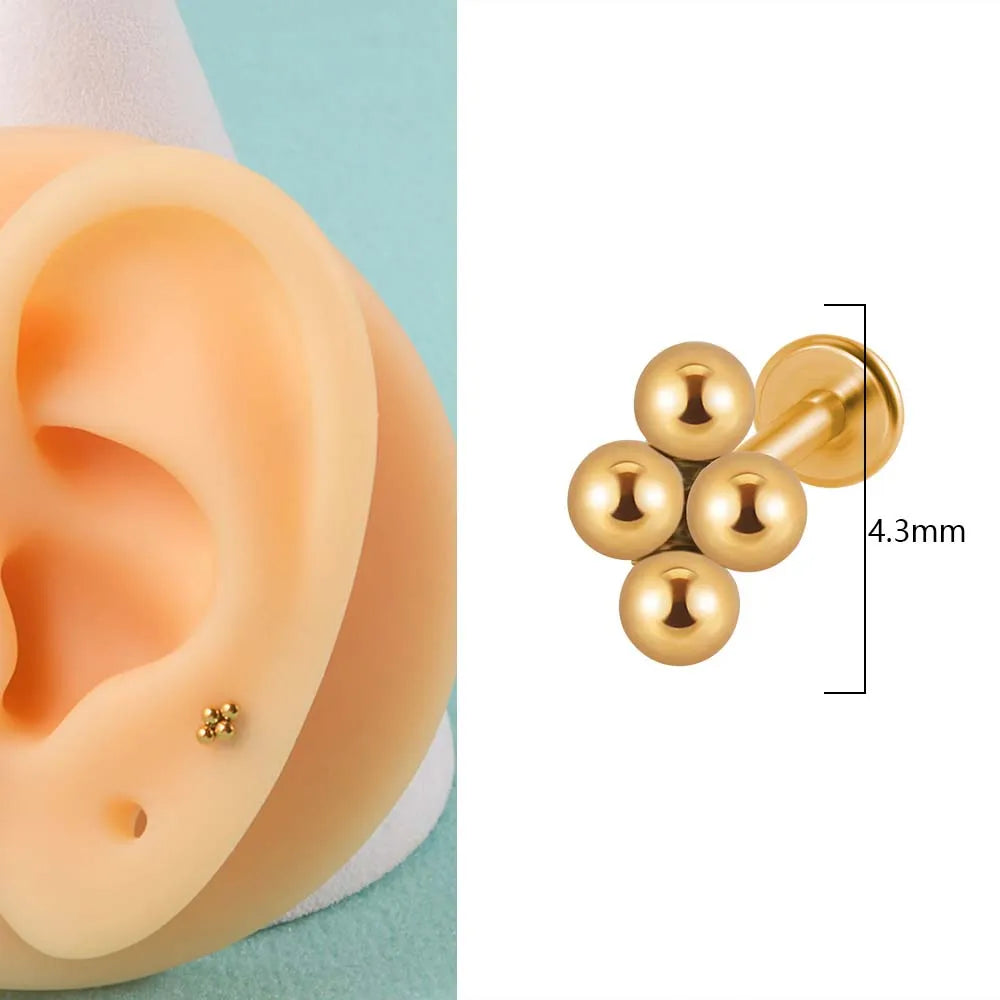 1PC 316L Surgical Steel 16G Gold Plated Cz Labret Lip Ring Crystal Cluster Ear Cartilage Tragus Helix Daith Piercing Jewelry