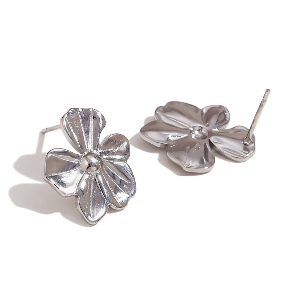 E.B.belle Five Petal Flower Large and Small Earrings 18K Gold Plated 316L Stainless Steel earrings for women Accessories