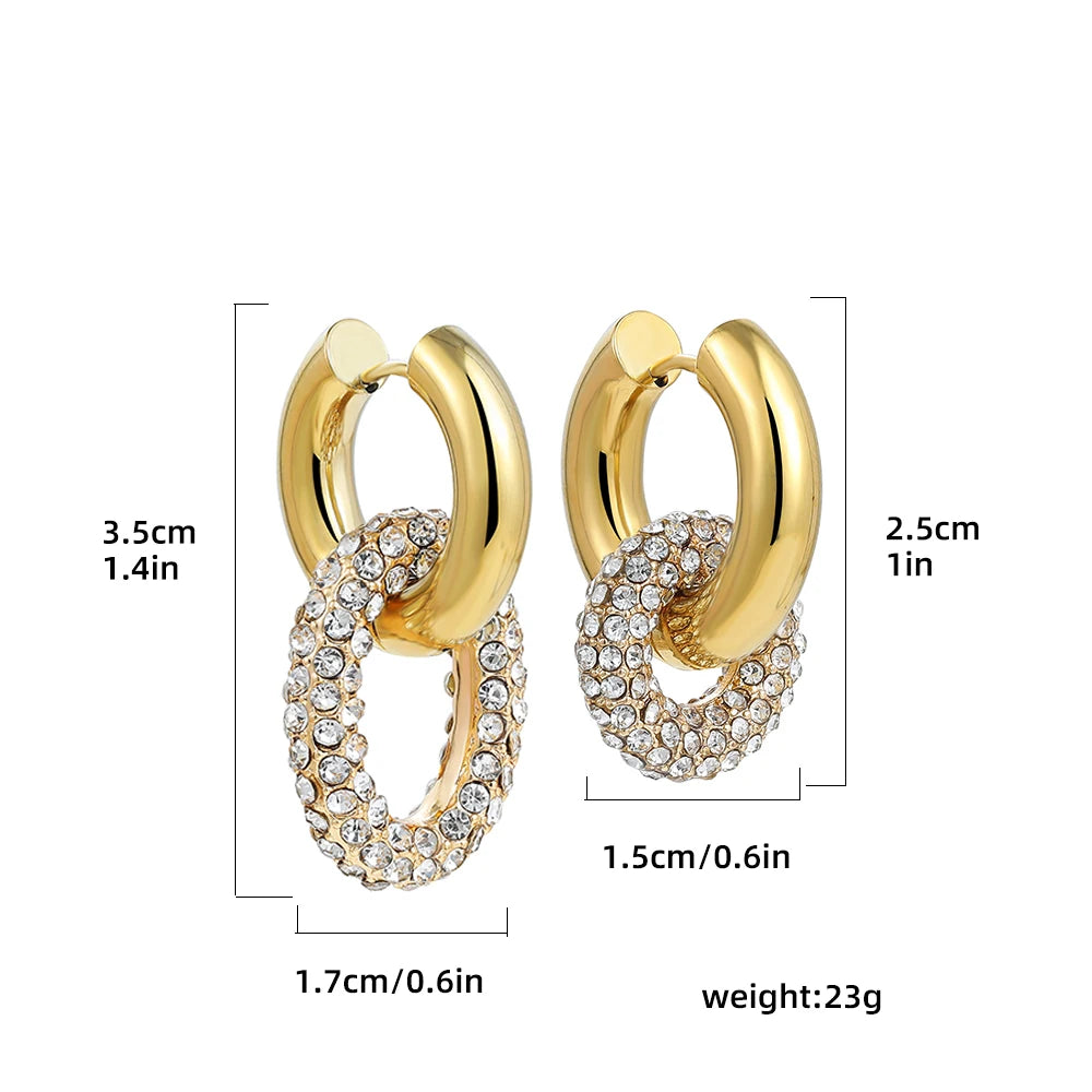 Luxury Cubic Zirconia Stainless Steel Hoop Earrings for Women Gold Color Round Circle Oval Geometric Earrings Fashion Jewelry