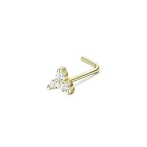 FASACCO 1Pc Surgical Steel Nose Rings for Women Men L Shaped Screw Studs Gold-Plated CZ Nose Rings Hoop Nose Piercing Jewelry