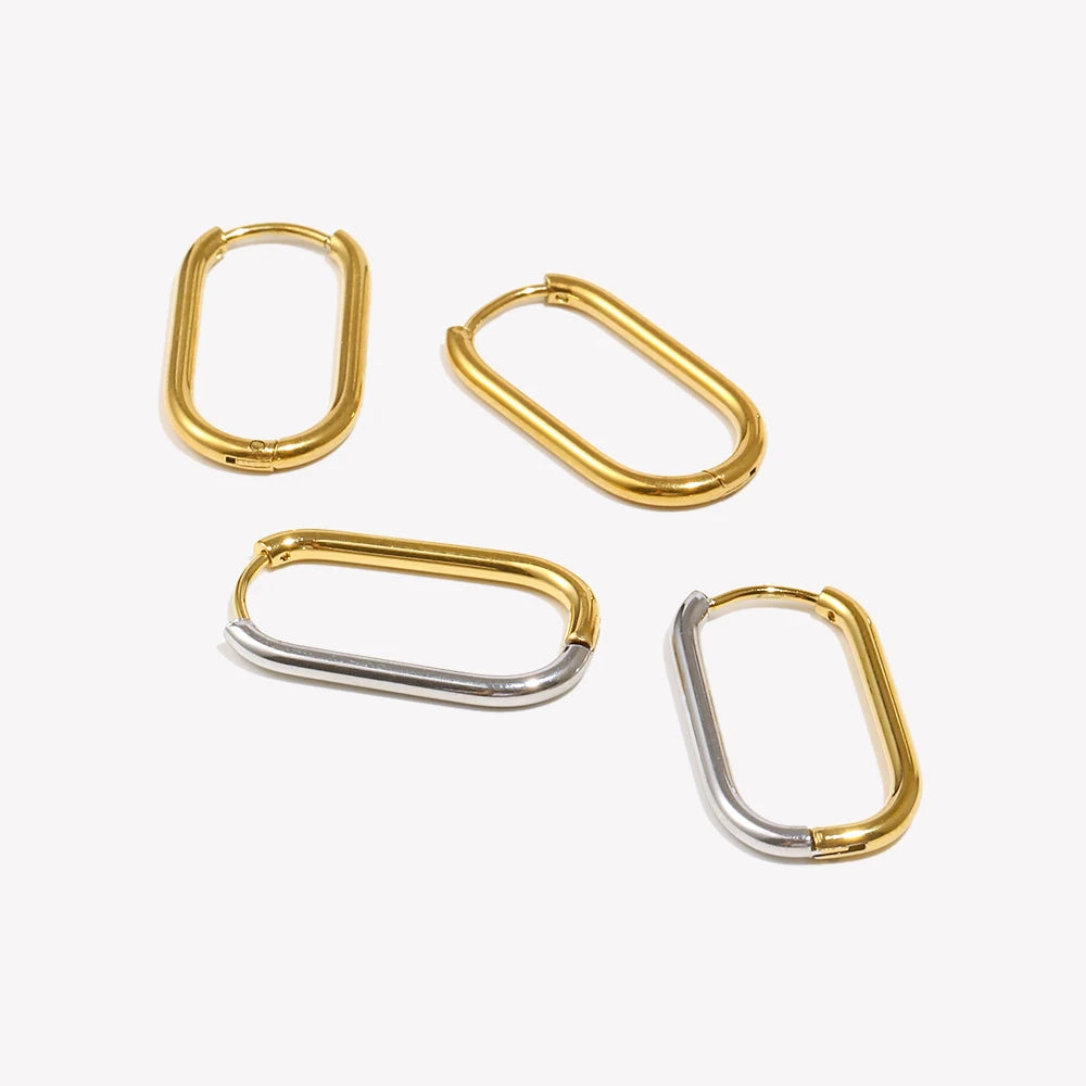 E.B.belle Dual Color Long O-ring Hoop Earrings Hypoallergenic 316L Stainless Steel Women's Earrings 18K Gold Plated Jewelry