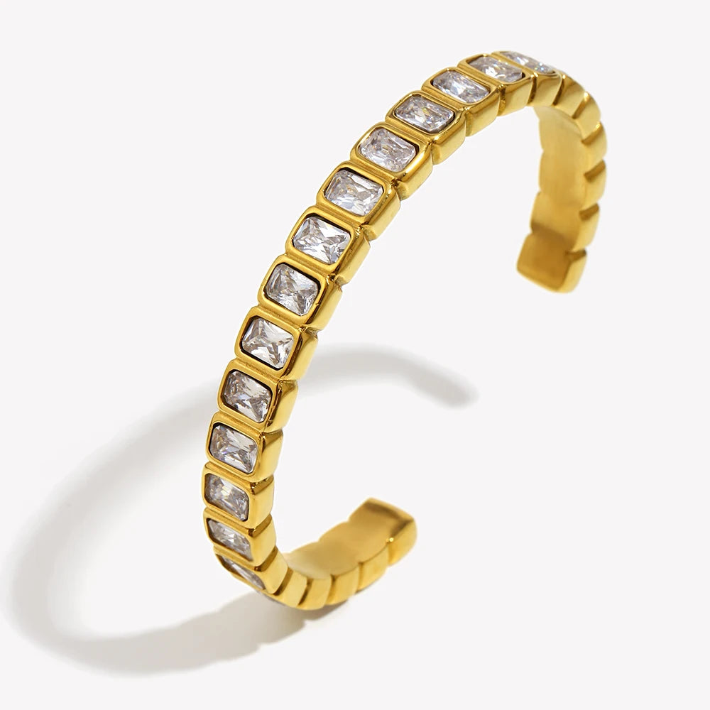316L Stainless Steel Green Rhinestones White Rhinestones Classic Style Bracelet 18K Gold Plated Bracelet Women's Gift.