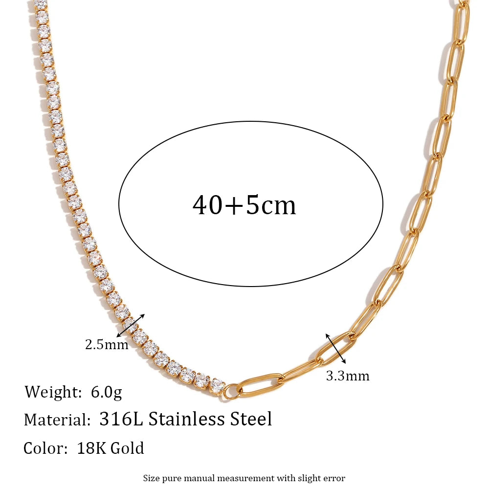 E.B.belle Zircon Chain Splicing Paper Clip Bracelet 18K Gold Plated Women's Earrings 316L Stainless Steel Accessories
