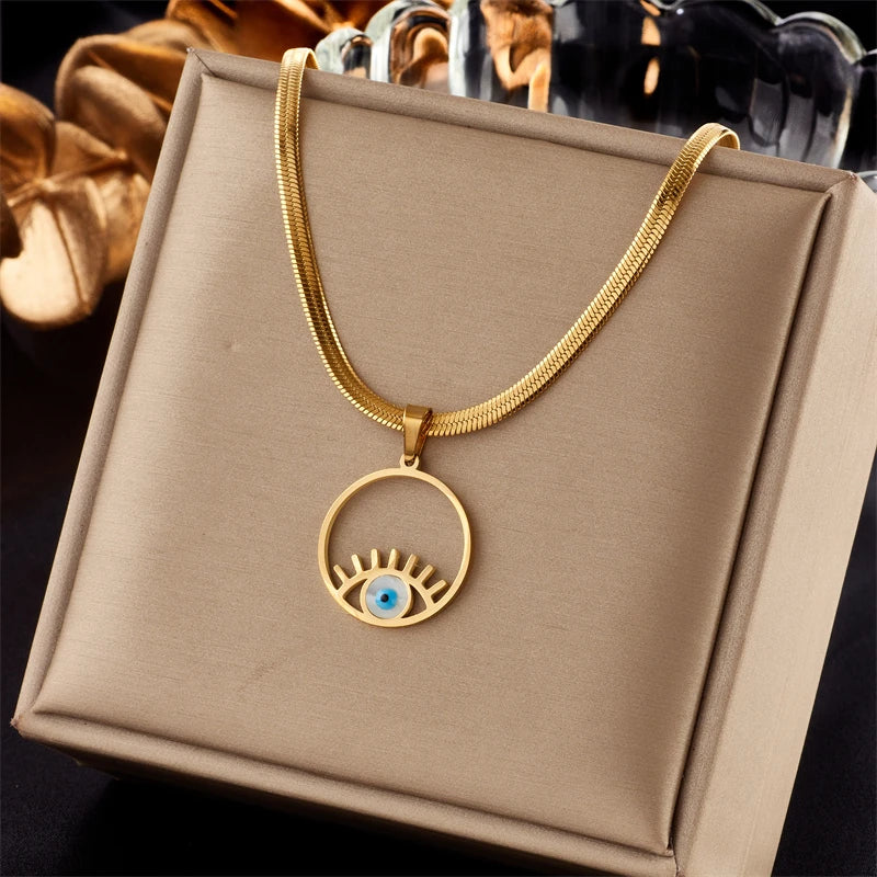 MEYRROYU 316L Stainless Steel New18k Gold Plated Round Zirconia Pendant Link Chain Necklace For Women Party Gift Charm Collar
