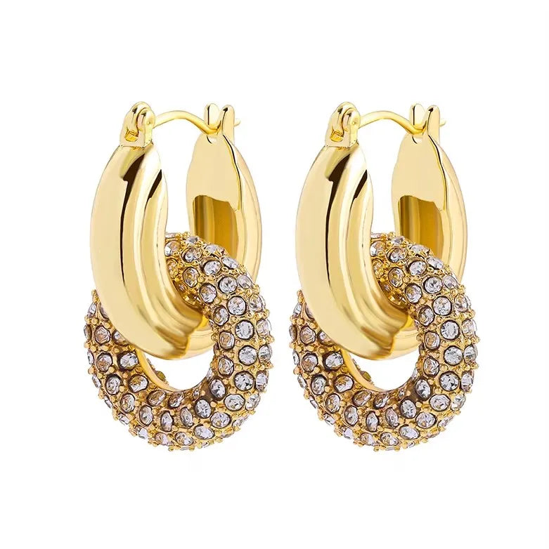 Fashion Zircon Circle Huggie Hoop Earrings for Women Geometric U Shape Hoops Ear Buckle Gold Plated Stainless Steel Jewelry Gift