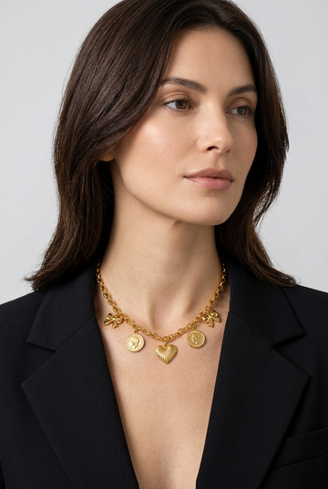Colar Tesoro dourado com moedas, laços e coração, foto 3