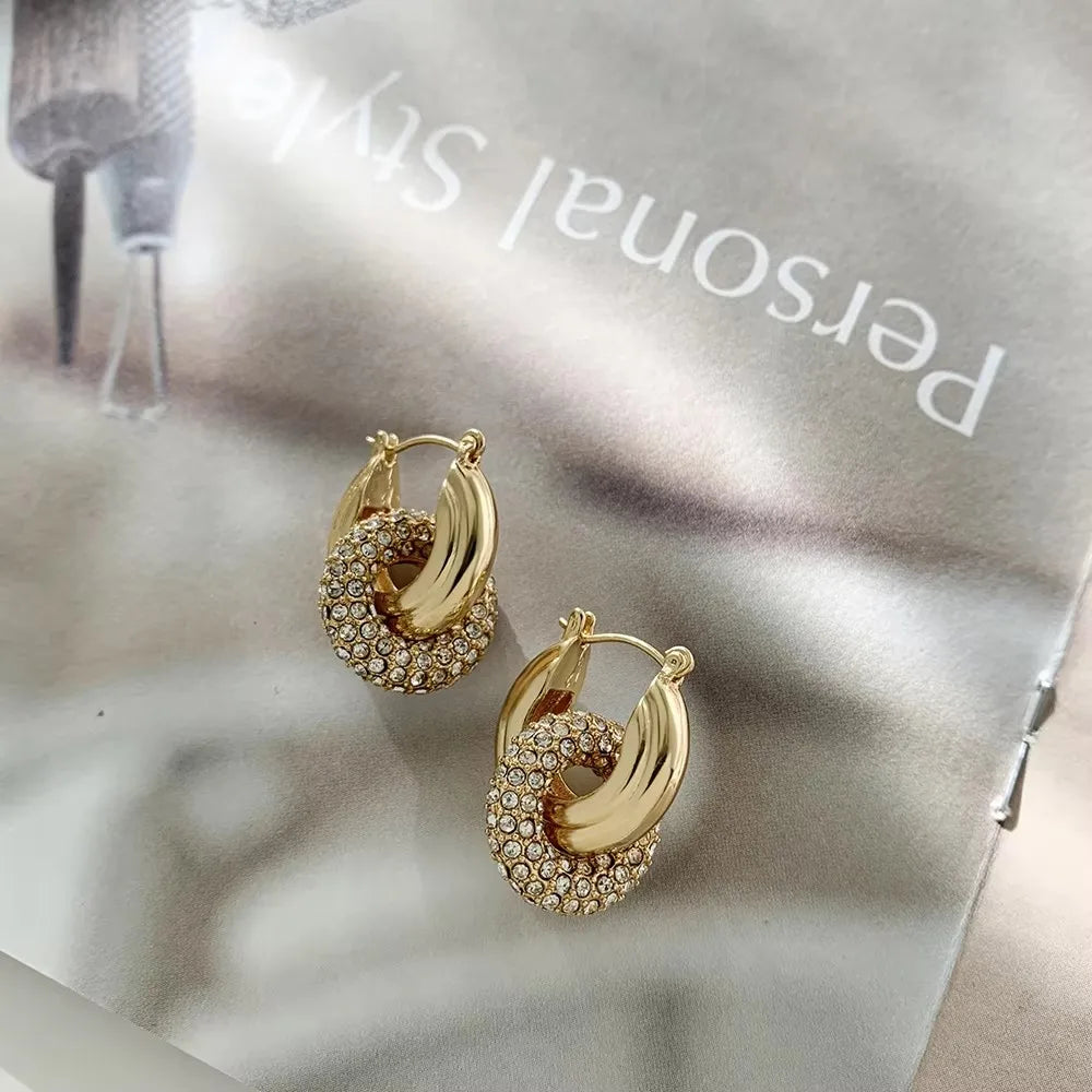 Fashion Zircon Circle Huggie Hoop Earrings for Women Geometric U Shape Hoops Ear Buckle Gold Plated Stainless Steel Jewelry Gift