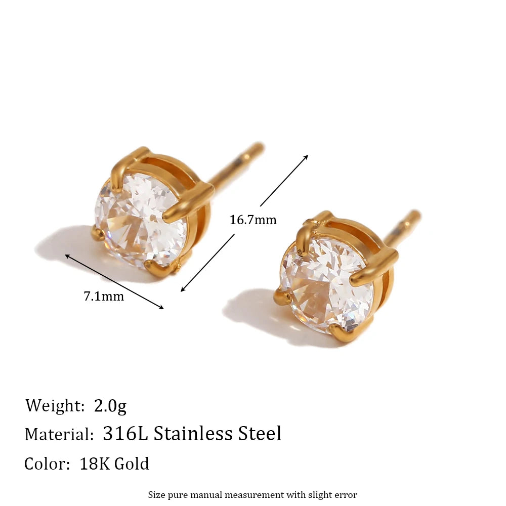 E.B.belle Zircon Chain Splicing Paper Clip Bracelet 18K Gold Plated Women's Earrings 316L Stainless Steel Accessories