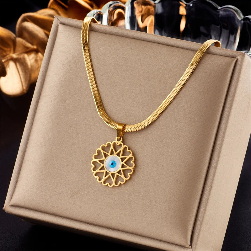 MEYRROYU 316L Stainless Steel New18k Gold Plated Round Zirconia Pendant Link Chain Necklace For Women Party Gift Charm Collar