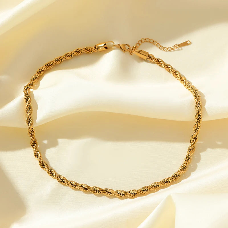 GANEMLY 316L Stainless Steel Metal Waterproof 18K Gold Plated Twist Necklace Women Fashion Neck Chain Collar Jewelry Bijoux