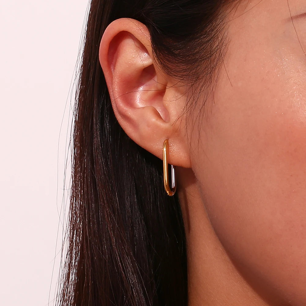 E.B.belle Dual Color Long O-ring Hoop Earrings Hypoallergenic 316L Stainless Steel Women's Earrings 18K Gold Plated Jewelry