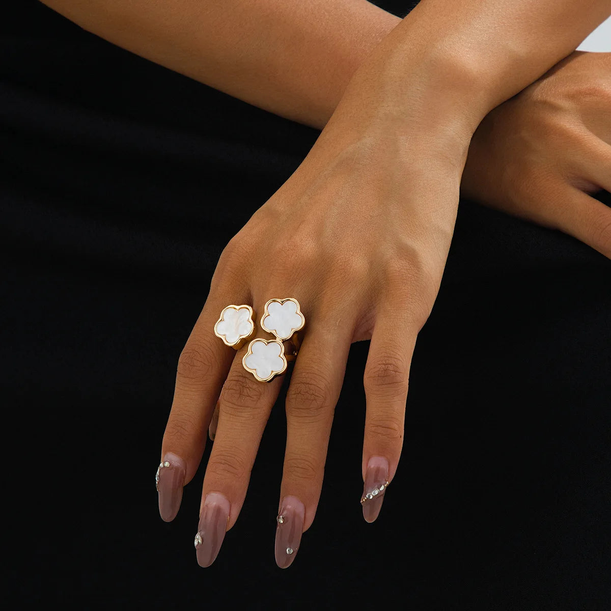 Women's 316L Stainless Steel Five Leaf Clover Open Ring PVD 18K Gold Plated Fashion Waterproof Jewelry Charms