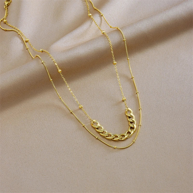 MEYRROYU 316L Stainless Steel New18k Gold Plated Round Zirconia Pendant Link Chain Necklace For Women Party Gift Charm Collar