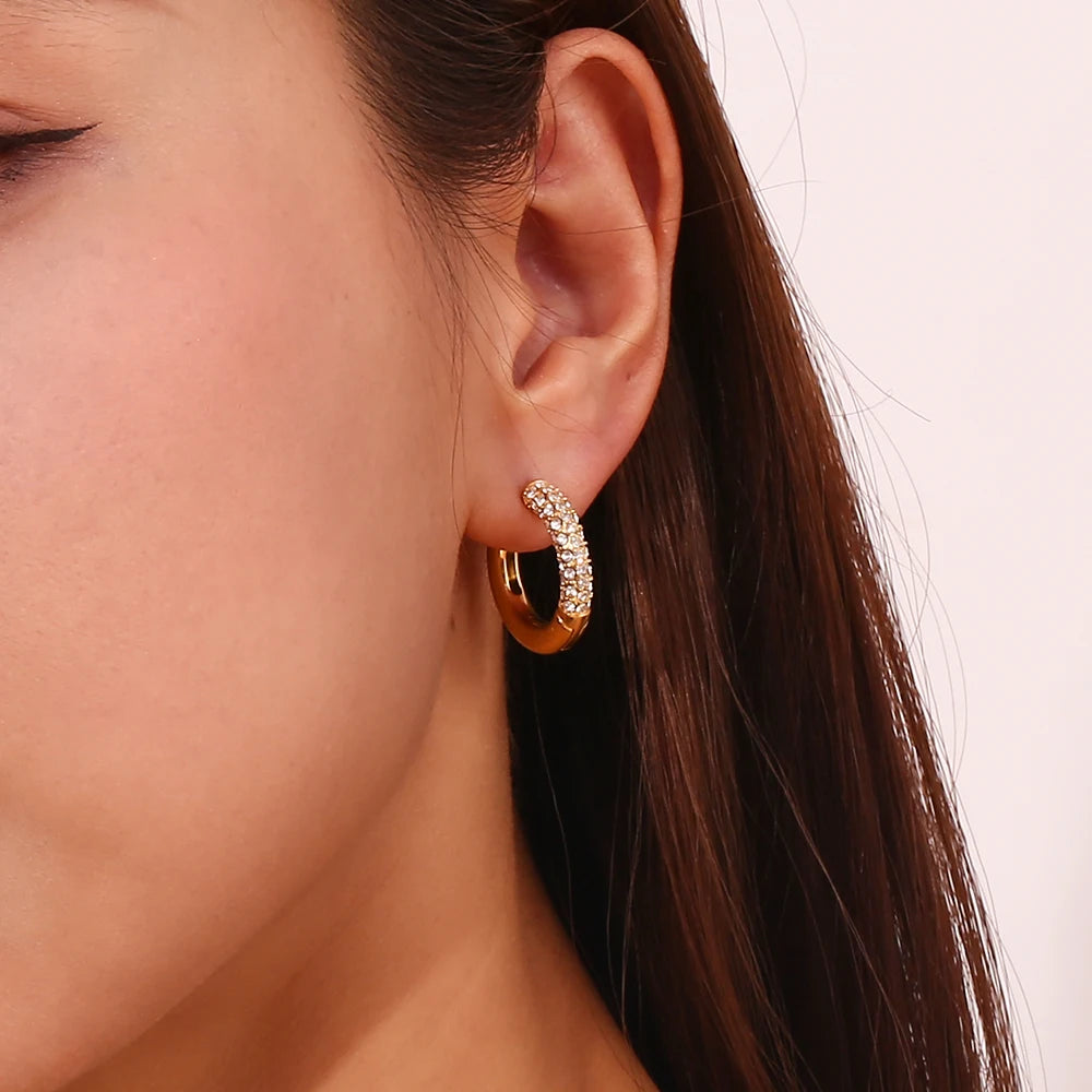 E.B.belle Circular Semi Inlaid Zircon Earrings Silver Color 316L Stainless Steel Women's Earrings 18K Gold Plated Jewelry