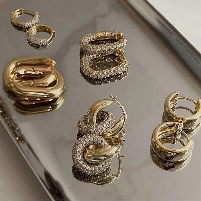 Fashion Zircon Circle Huggie Hoop Earrings for Women Geometric U Shape Hoops Ear Buckle Gold Plated Stainless Steel Jewelry Gift