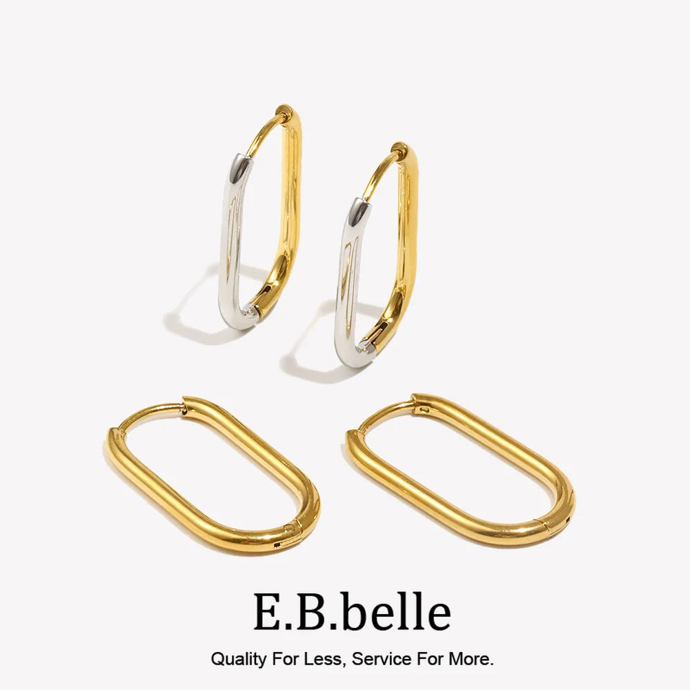 E.B.belle Dual Color Long O-ring Hoop Earrings Hypoallergenic 316L Stainless Steel Women's Earrings 18K Gold Plated Jewelry
