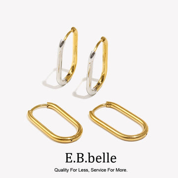 E.B.belle Dual Color Long O-ring Hoop Earrings Hypoallergenic 316L Stainless Steel Women's Earrings 18K Gold Plated Jewelry