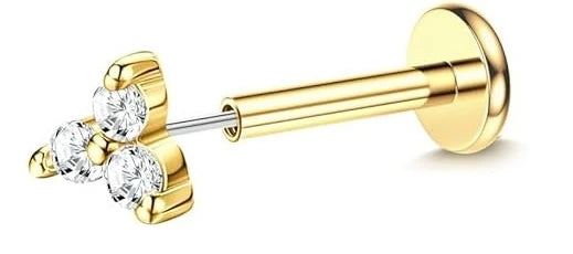 Florideco Threadless Flat Back Earrings 14K Gold Plated 316L Surgical Steel Stud Hoop Earrings Cartilage Helix Piercing Jewelry