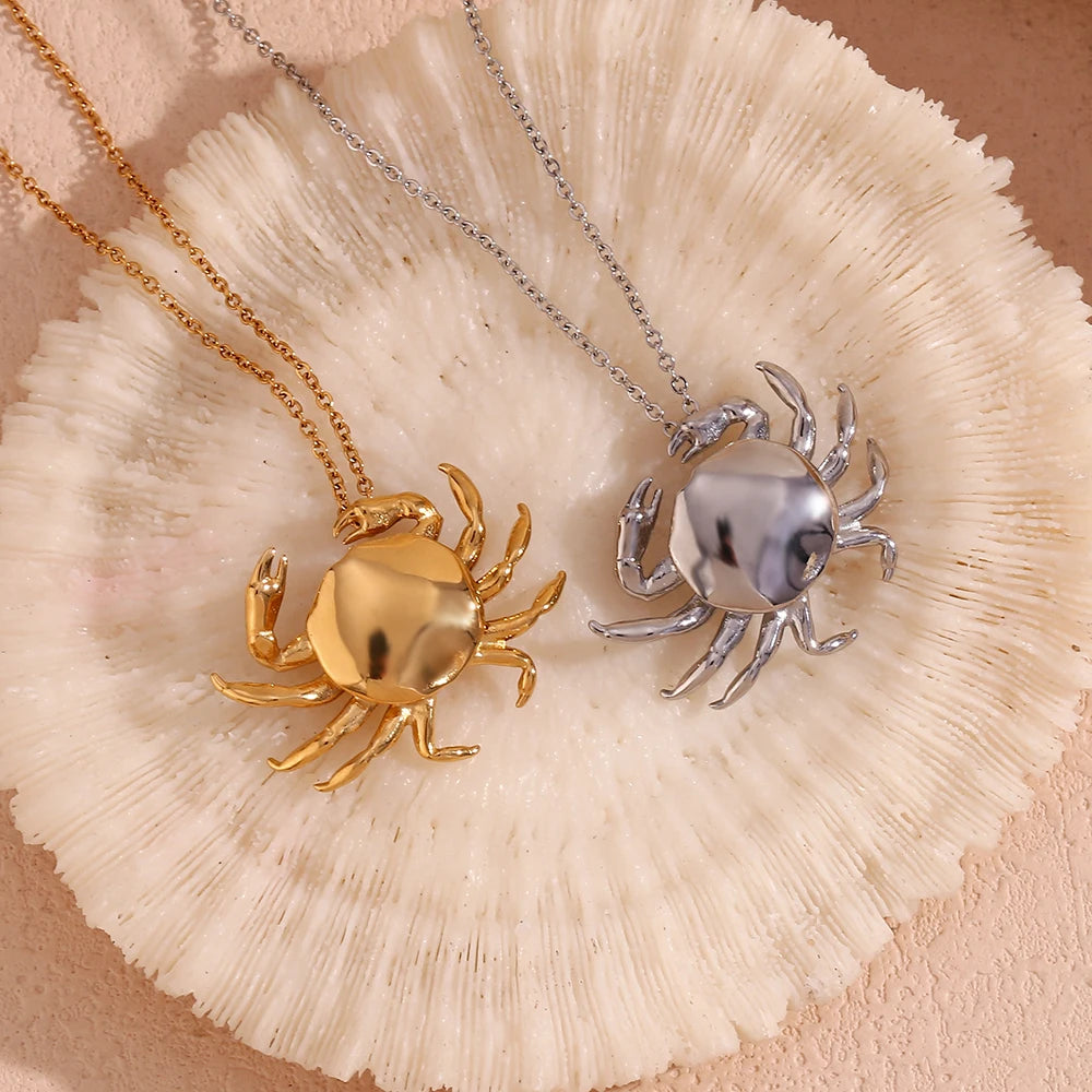 Little Crab Pendant Necklace Cute Tarnish Free 18K Gold Plated Decoration Silver Color 316L Stainless Steel Jewelry