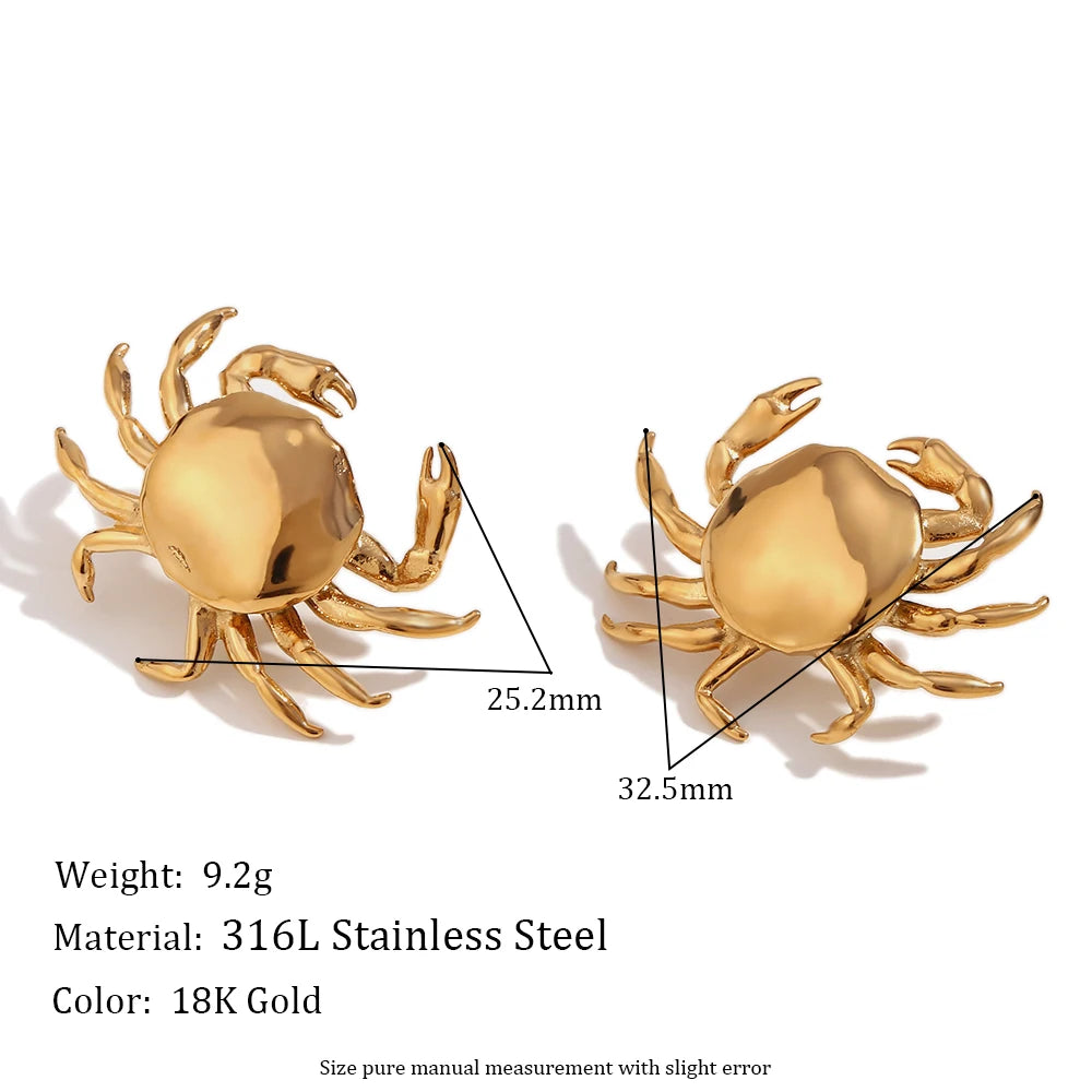 E.B.belle Summer Ocean Series Crab Stud Earrings Water Resistant 316L Stainless Steel Earrings for Women 18K Gold Plated Gift