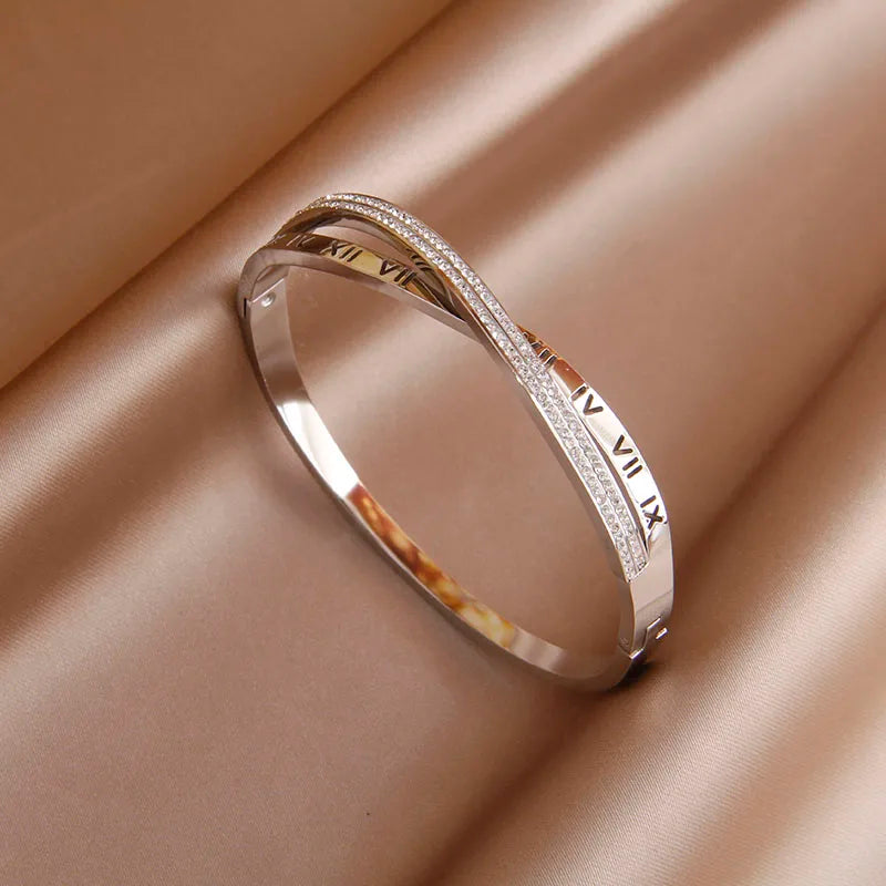 316L Stainless Steel 18K PVD Plated  Beads Cross Bangles for Women Fashion Brand Jewelry Golden Flower Bangles Party Accessories