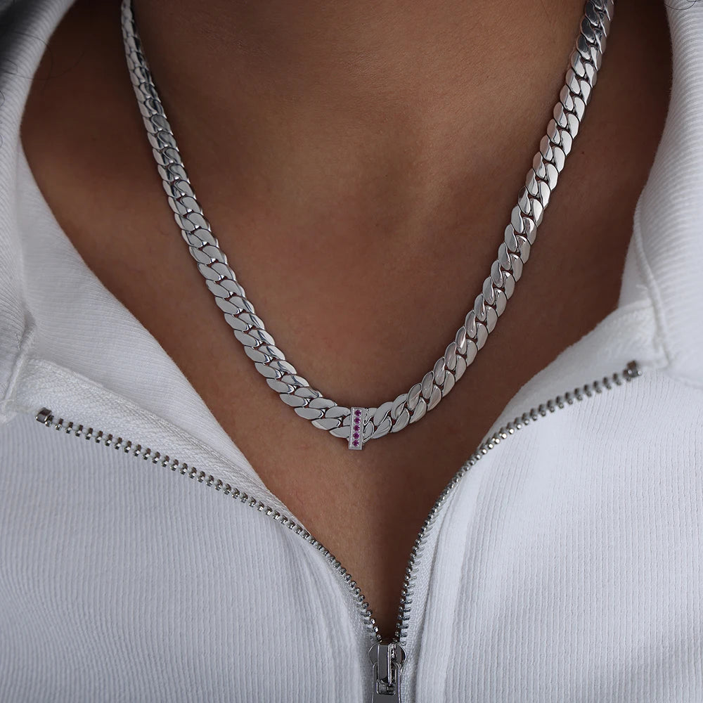 316L Stainless Steel Chain Necklace For Women 18k Gold Plated Inlaid With Zircon Women's Hip-hop Rock Style Thick Necklaces