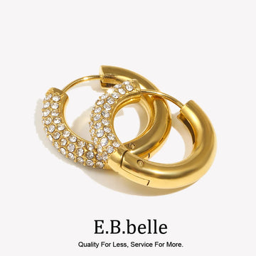 E.B.belle Circular Semi Inlaid Zircon Earrings Silver Color 316L Stainless Steel Women's Earrings 18K Gold Plated Jewelry