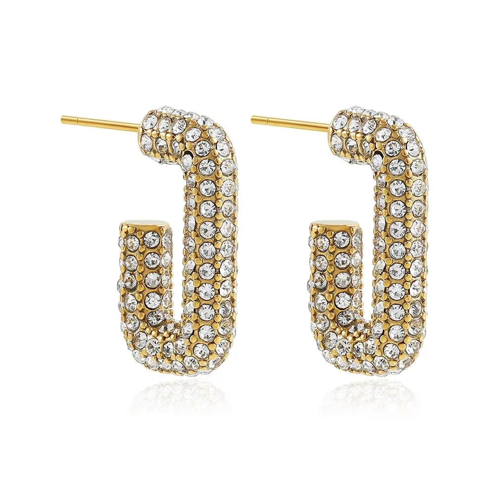 Fashion Zircon Circle Huggie Hoop Earrings for Women Geometric U Shape Hoops Ear Buckle Gold Plated Stainless Steel Jewelry Gift