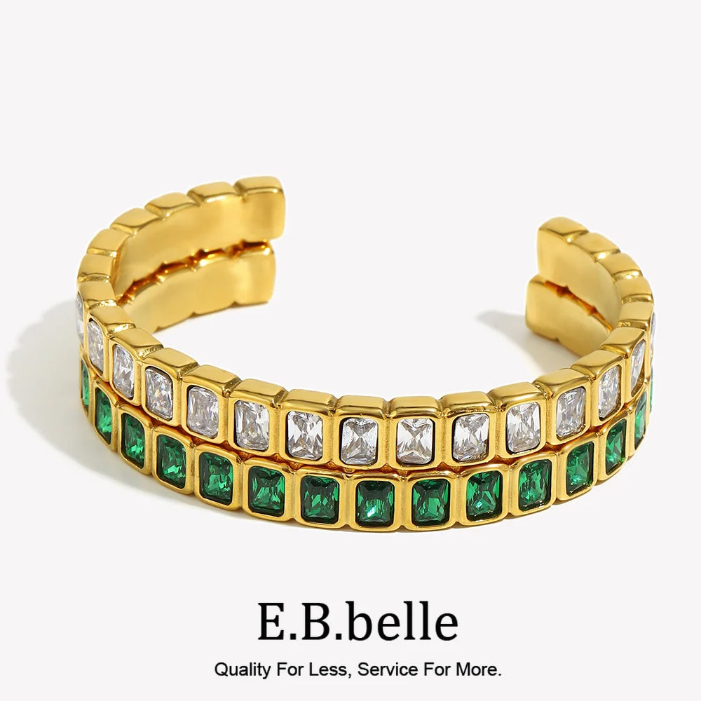 316L Stainless Steel Green Rhinestones White Rhinestones Classic Style Bracelet 18K Gold Plated Bracelet Women's Gift.