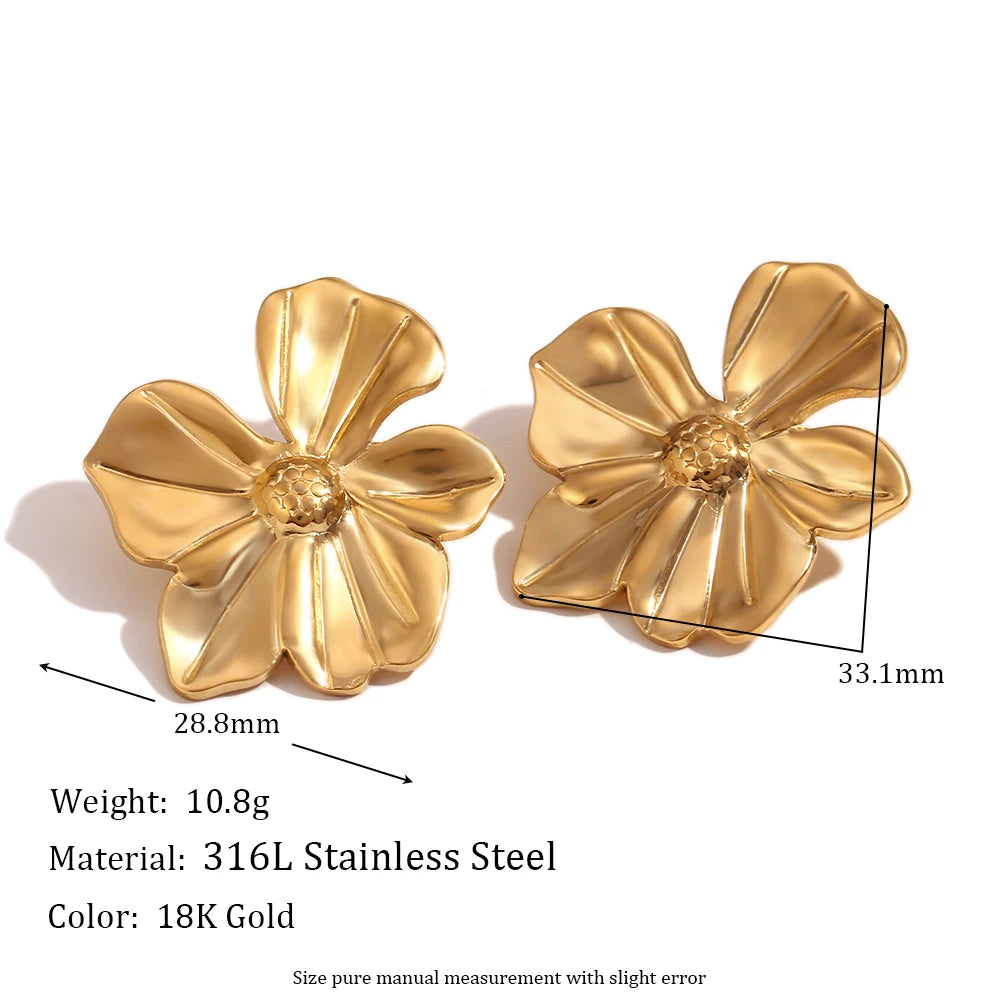 E.B.belle Five Petal Flower Large and Small Earrings 18K Gold Plated 316L Stainless Steel earrings for women Accessories