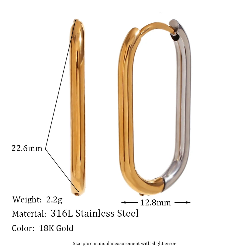 E.B.belle Dual Color Long O-ring Hoop Earrings Hypoallergenic 316L Stainless Steel Women's Earrings 18K Gold Plated Jewelry