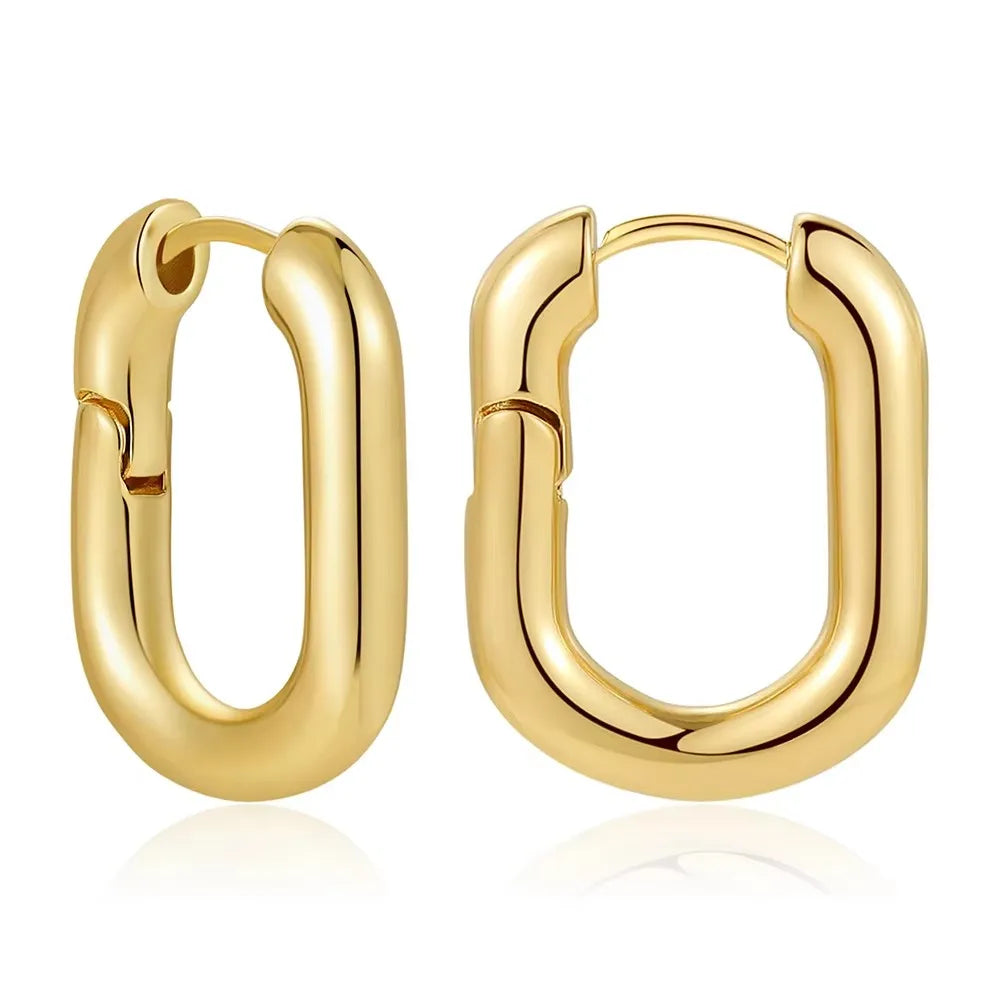 Fashion Zircon Circle Huggie Hoop Earrings for Women Geometric U Shape Hoops Ear Buckle Gold Plated Stainless Steel Jewelry Gift