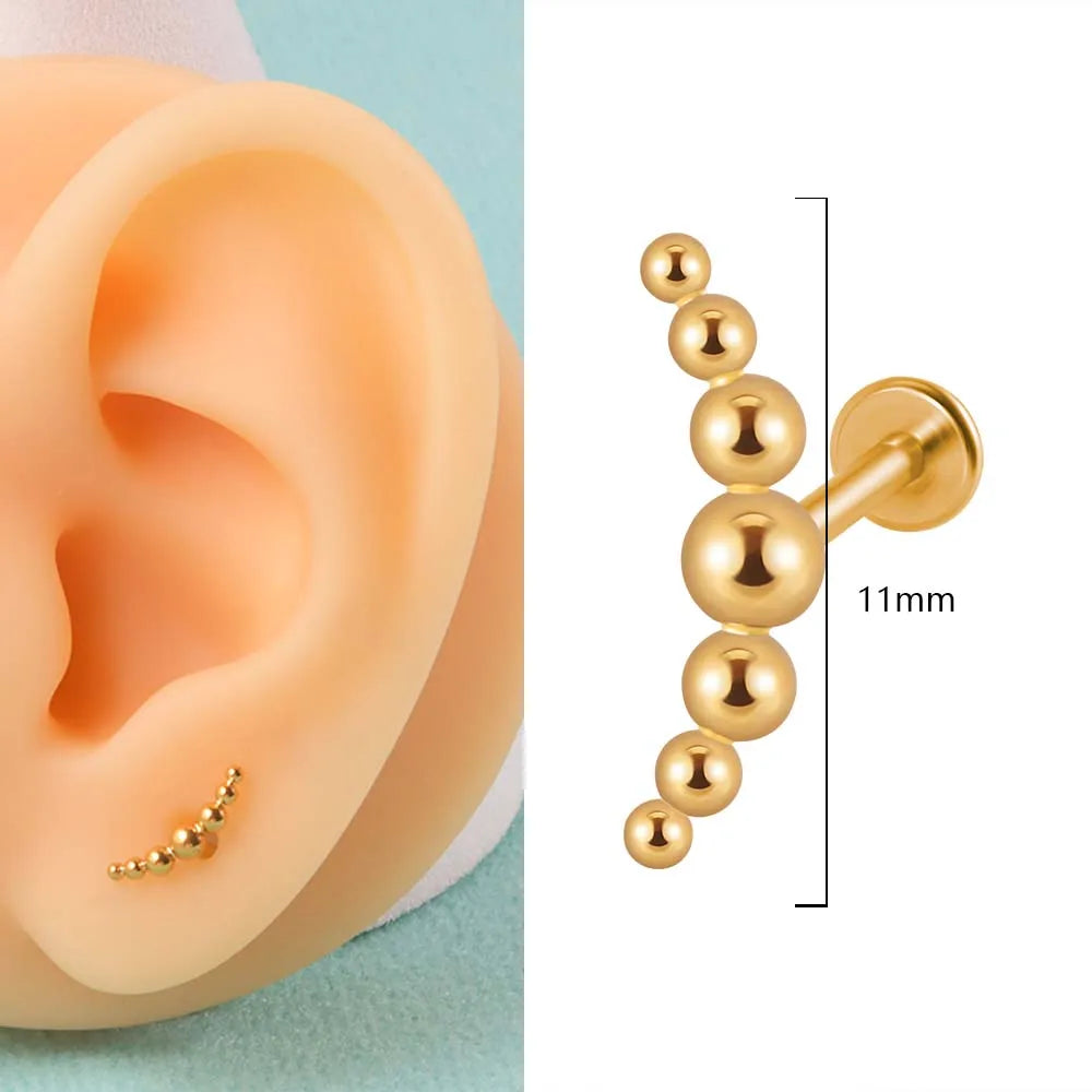 1PC 316L Surgical Steel 16G Gold Plated Cz Labret Lip Ring Crystal Cluster Ear Cartilage Tragus Helix Daith Piercing Jewelry