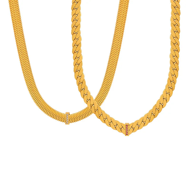 316L Stainless Steel Chain Necklace For Women 18k Gold Plated Inlaid With Zircon Women's Hip-hop Rock Style Thick Necklaces