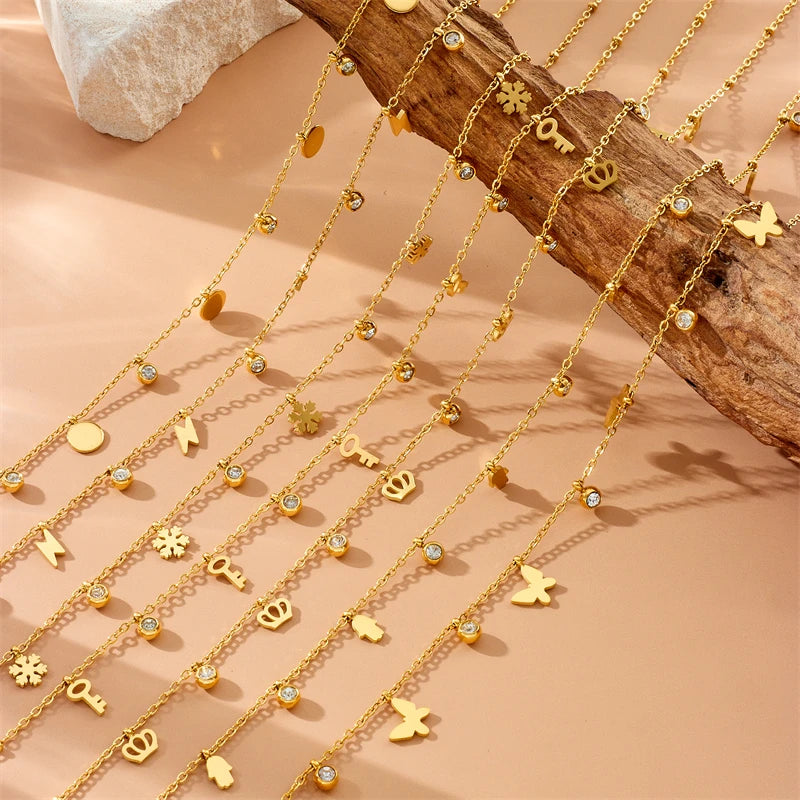White Zircon Inlay Beads Elegant Double-Layer Necklace Lady 316L Stainless Steel 18k Gold Plated Waterproof Jewelry
