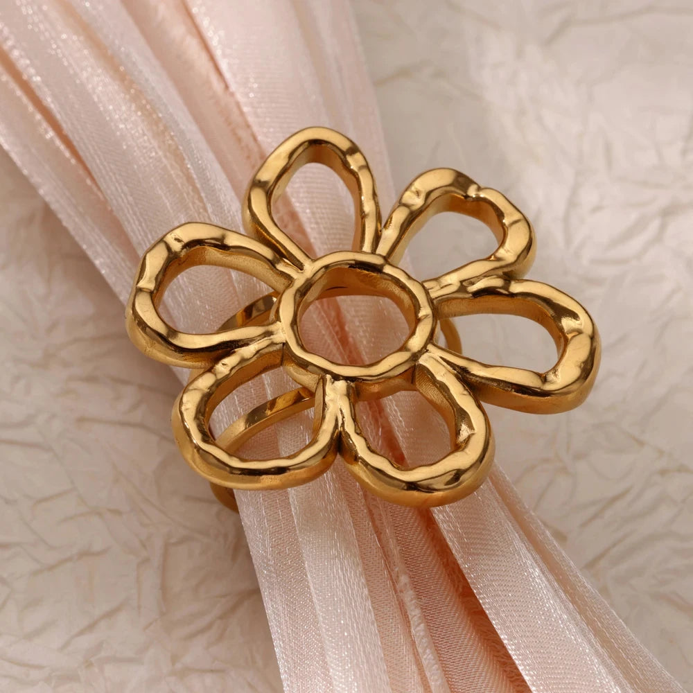 Vintage 316L Stainless Steel Geometry Ring for Women Gold Plated Flower Opening Finger Ring Exquisite Wedding Party Jewelry 2025