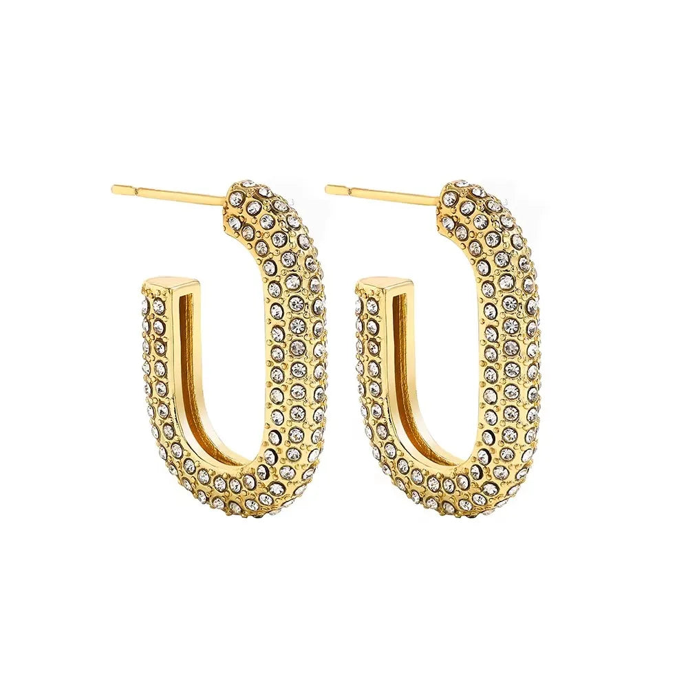 Fashion Zircon Circle Huggie Hoop Earrings for Women Geometric U Shape Hoops Ear Buckle Gold Plated Stainless Steel Jewelry Gift