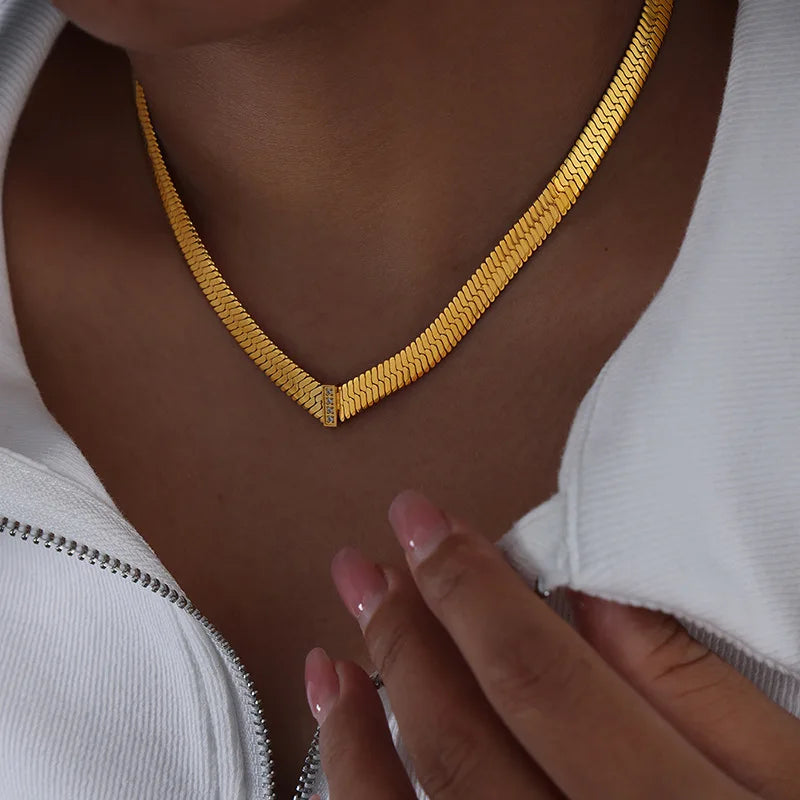 316L Stainless Steel Chain Necklace For Women 18k Gold Plated Inlaid With Zircon Women's Hip-hop Rock Style Thick Necklaces